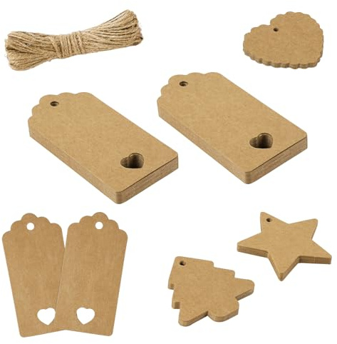 Flintronic Lot de 60 Etiquette Prix Pack combiné, Étiquettes de Prix En Papier,Étiquettes avec Fil en Papier Vierges Inscriptibles,Etiquette Krafts pour Vêtements,Bijoux,Garages,Fournitures et Cadeaux