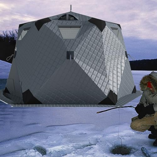 Portable Hexagon Ice Fishing Shelter with Stove Jack, Insulated Floor & 420D Fabric - Ultimate Winter Fishing Tent for Cold Weather Adventures