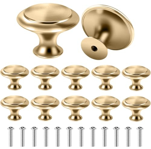 DIFLAX 12 Pezzi Pomelli per Mobili Oro con Viti 27mm Rotondo Pomelli Cassetti Stile Maniglie Semplici Monoforo In Metallo per Porte per Finestre Cassetti Armadi Mobili da Cucina Guardaroba (Oro)