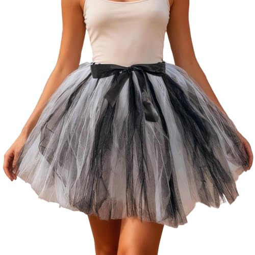 Tüllrock Damen Vokuhila Tutu Rock Asymmetrisch Lang & Regenbogen Bunt - Mehrlagig Ballett Unterrock für Karneval Fasching Party Kostüm 80er Jahre Outfit Festlich