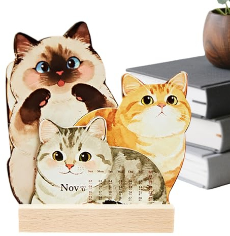 Desktop-Kalender 2026 – 5-Zoll-Monatsplaner | Schreibtischkalender aus Holz und Papier – Organizer mit niedlichem Katzen- Hundemotiv für die Planung von Feiertagen und täglichen Aufgaben, ideal fü