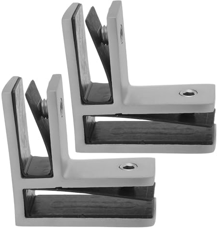HOMSFOU 2pcs 90° Stainless Steel Glass Clamps for 10-12mm Panels, Balcony Railing Brackets with Brushed Finish, Glass Panel Fixing Clips for Indoor and Outdoor Deck Railings