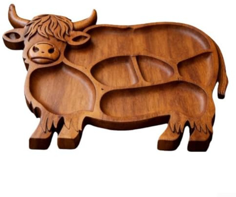Holzbrett in Kuhform, rustikale Servierplatte für geteilte Abschnitte für Käse und Fleisch, Vorspeisentablett aus Massivholz für Bauernhaus-Küchendekoration und Versammlungen, 33 x 27,9 cm (Platte-B)