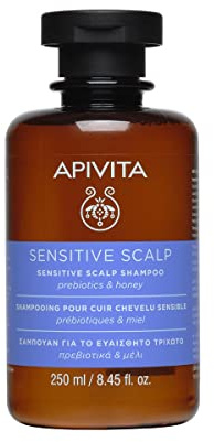 Apivita Champú Cuero Cabelludo Sensible - Sin sulfatos ni parabenos - cuero cabelludo sensible y con picor - Prebióticos y miel - Limpieza suave, hidrata el cuero cabelludo y alivia las molestias.