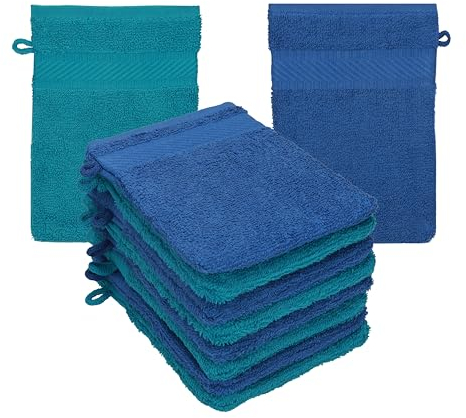 Betz Waschhandschuhe Palermo 10 Stück 16x21 cm – 100% Baumwolle 360g/m² – Weiche Frottee Waschlappen – Pflegeleicht & saugstark – Farbe Blau/Petrol