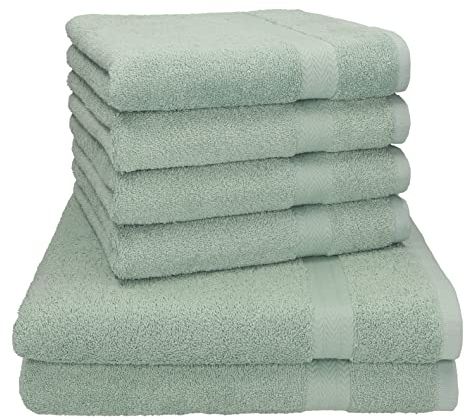 Betz 6er Handtuch Set Premium – 4 Handtücher 50x100 cm – 2 Duschtücher 70x140 cm - 100% Baumwolle – Frottee Handtücher für Bad, Gäste & Alltag – pflegeleicht & langlebig - Farbe heugrün