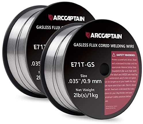 ARCCAPTAIN Lot de 2 fils fourrés 0,9 mm 2 kg E71T-GS MIG pour poste à souder sans gaz MIG/MAG FLUX avec certifié TÜV, rouleau de fil D100 avec mandrin de 20 mm