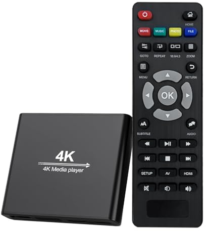 Lettore multimediale digitale UHD 4K per unità USB e schede MicroSD, Digital Signage, H.265/HEVC H.264/AVC MP4 MKV Video MP3 Musica JPG Foto, 4K HDMI, AV Analogico, riproduzione automatica e Resume