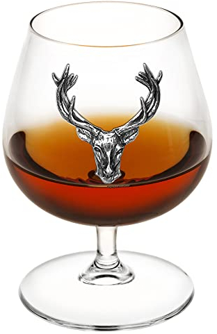 English Pewter Company 14.5oz Brandy Cognac Snifter Glass with Stunning Stag Head Personalised with Free Engraving [STAG208]