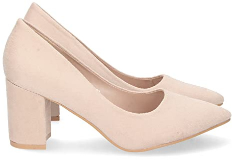 shoes&blues.es 70322-Zapato de Tacon para Mujer, Comodo, Estilo Salon, con Punta Fina, Primavera Verano 2023. Talla 40 Beige