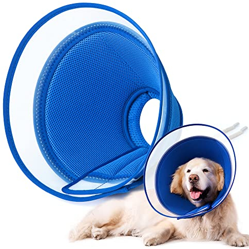YUNXANIW Collari di recupero per cani e gatti, morbidi collari a cono elisabettiani per chirurgia, coni per cani regolabili morbidi e coni per gatti per dopo sovratensione (XL, blu)