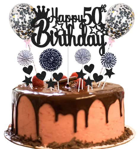 Cake Decoration & Topper for 50th - Happy birthday to Man & Woman with Glitter