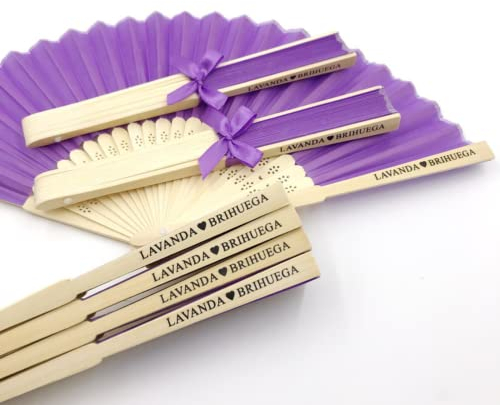 jifu Personalisierte Handfächer Fächer Handfächer mit Holzgriff Sommer Feste Party Hochzeit Hand Fan Saunafächer Fächer benutzerdefinierte Bräutigam & Braut Namen (Purple,30pcs)