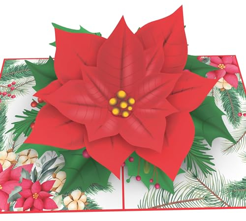 MOKIO® Biglietto di Natale Pop-Up – Fiore della Stella di Natale – Biglietto Natalizio 3D come confezione per un buono o un regalo in denaro, Biglietto con fiori di Poinsettia