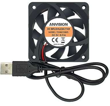 ANVISION Ventilador de refrigeración sin escobillas USB de 60 mm x 15 mm CC 5 V, rodamiento de bolas dual