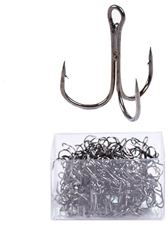 Angelhaken Drillingshaken 5 Größen wahlweise, Kohlenstoffstahl Wurmfischhaken mit Widerhaken, Angelzubehör für Süß- und Salzwasser (50/100stk)