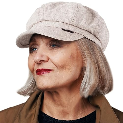 Frauen Newsboy Caps Vintage Wolle Französisch Beret Hüte Taxifahrer Visier Achteckige Kappe (Khaki)