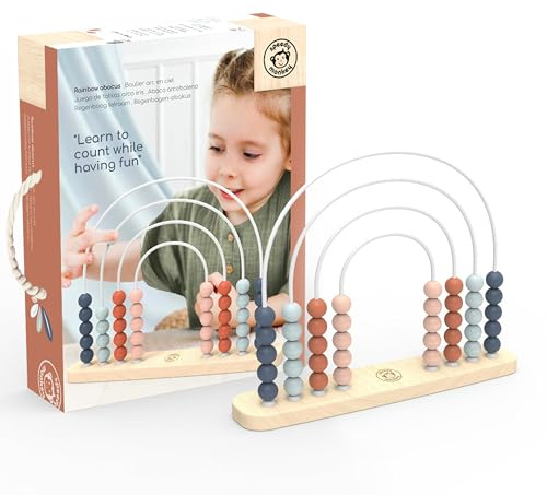 Speedy Monkey Regenbogen-Abakus 31,8x6,9x24,6cm bunt, Holz Spielzeug für Kinder, Liebevolle Details- tolle Geschenkidee | Bunte Gleitperlen, Roller-Abakus, Holzperlen-Labyrinth, Montessori-Spielzeug, Farberkennung, Hand-Augen-Koordination, kreativ