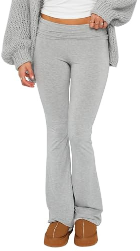 Betrodi Pantalon moulant pour femme - Taille basse - Coupe bootcut - Extensible - Pantalon de yoga évasé - Repli - Legging long Y2k - Jogging décontracté - Streetwear, L