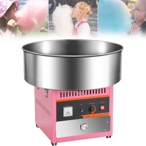 Qiang Machine Barbe à Papa Professionnelle (1000W,Cuve ø 52 Cm,Voltmètre à 3 Chiffres,INOX) avec Cuillère à Sucre,Tiroir De Rangement,pour Famille Et Diverses Fêtes