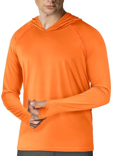 Långärmad huvtröja för herr, 2-pack, UPF 50+ solskydd, rashguard, fiske, utomhus, löpning, sol, UV-tröjor, snabbtorkande, Orange, M