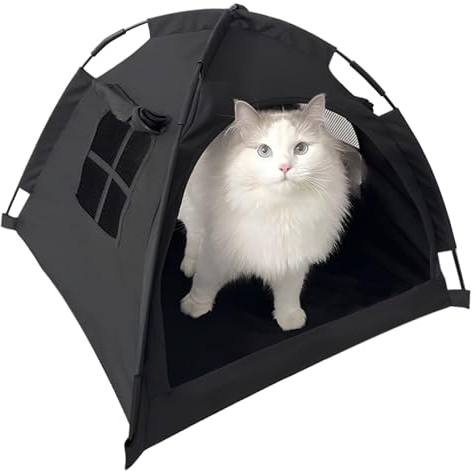 Nockovi Schwarzes Katzenzelthaus, Katzennest, schnelle Montage und Demontage, tragbares Haustierzelt für drinnen und draußen, für Katzen, Welpen und andere Kleintiere