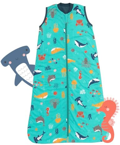 Schlummersack Baby Schlafsack Sommer 80 cm Dünn | Meerestiere Design | 1.0 Tog | Baumwolle | Frühling