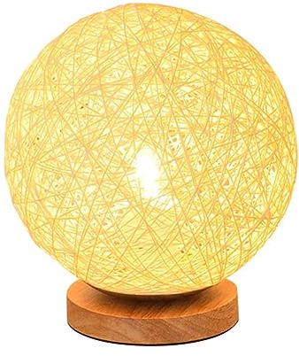 Milisten Rattan-Kugel-Tischleuchte Rattan-Leuchten weihnachtbeleuchtung weihnachtsbeleutung tischlampe Kugellichter Rattanlicht Dimmbar Kugellampe aus Rattan Bambus | Beige, Rattan und Gummibaumholz, Dekorative Beleuchtung für Terrasse und Deck, Weihnachtsdeko