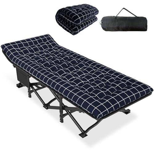 ATORPOK SHOP Campingbetten für Erwachsene mit Kissen, bequemes Reise-Campingbett zum Schlafen, tragbares Zeltbett mit Tragetasche, unterstützt 204 kg (Blau)
