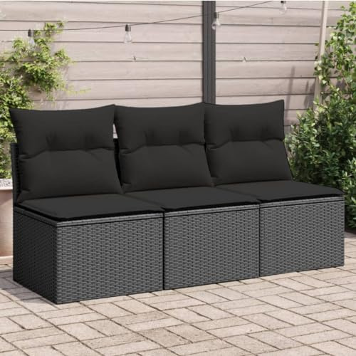 Festnight Gartensofa Rattan Sofa mit Stauraum 3 Sitzer Lounge Sofa Outdoor Rattansofa 3er Balkon Lounge Klein Balkonmöbel Couch Gartenlounge Gartenmöbel Polyrattan