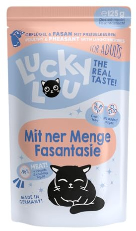 Lucky Lou Lifestage Katzenfutter nass - hochwertiges Katzenfutter mit hohem Fleischanteil - Nassfutter getreidefrei & ohne Zucker für Katzen (8X 125g, Adult Geflügel & Fasan)