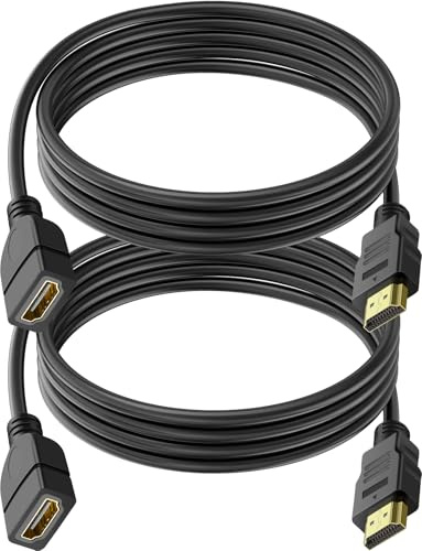 SAISN HDMI-Verlängerungskabel, 90 cm, Hochgeschwindigkeits-HDMI-Stecker auf Buchse, Adapterkabel, 1080P, HDMI-Kabel, Extender, Videokabel für HDTV, Monitor, PC, Laptop, Projektor, 2 Stück