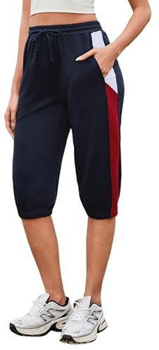 Jahetuul Pantalón Capri Mujer de Algodón con Cordón y Bolsillos | Este pantalón deportivo 3/4 mujer de algodón ofrece bolsillos y corte ligero para yoga fitness running y uso diario