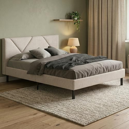 Dmora - Letto piazza e mezza Zeffirio, Sommier per camera da letto, Giroletto per stanza, Struttura porta materasso, Adatto a materasso Cm 120x190, Beige