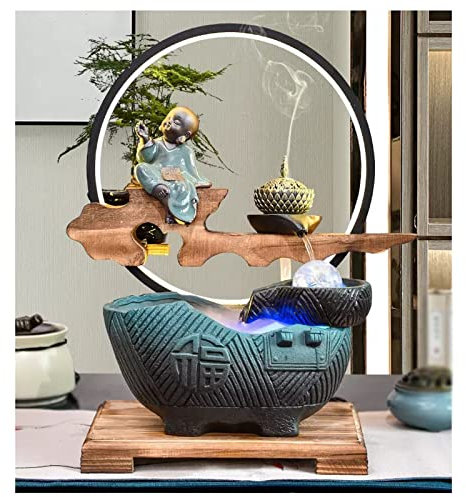 Fontane da tavolo Fontana da interno Fontana da tavolo con luci a LED e sfera rotante Feng Shui Zen Fontane a cascata Rilassamento Fontana da tavolo for meditazione Fontana da tavolo for l'arredamento