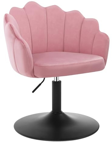 WOLTU Schminktisch Stuhl, Sitzhocker mit Lehne, Samt, Rosa | Drehhocker, Schminkstuhl Blumenform, Hocker höhenverstellbar drehbar, Metall