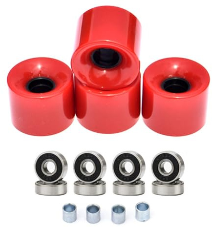 4 ruedas de monopatín, PU Steel 78A Kit completo de ruedas de monopatín 60 × 45 mm 78A Ruedas Longboard ABEC-9 Juego de espaciadores de rodamientos (rojo)