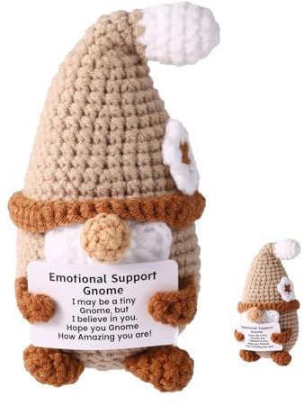 TOYMIS Gnomo Positivo, Gnomo di Supporto Emotivo Lavorato All'Uncinetto in Lana Giocattolo Lavorato a Maglia Regalo di Allegria per Amici Famiglie Decorazione per Feste di Compleanno (Cachi)