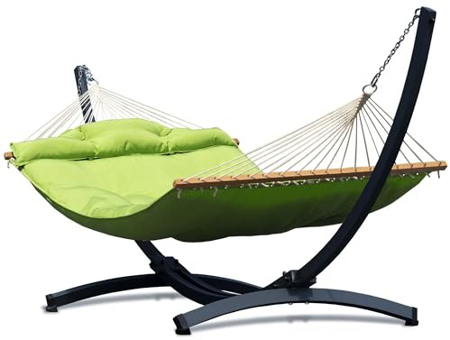 Potenza Outdoor Hängematte mit Gestell für 2 Personen I Atlanta Stabhängematte XXL 210x140 cm 200kg I Tyatn Hängemattengestell 350kg Wetterfest