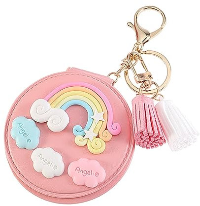 Homoyoyo Runder Pu Leder Spiegelanhänger Mit Regenbogen Quaste Klarer Kleiner Schminkspiegel Schlüsselanhänger Für Damen Praktisches Make up Zubehör Für Handtasche