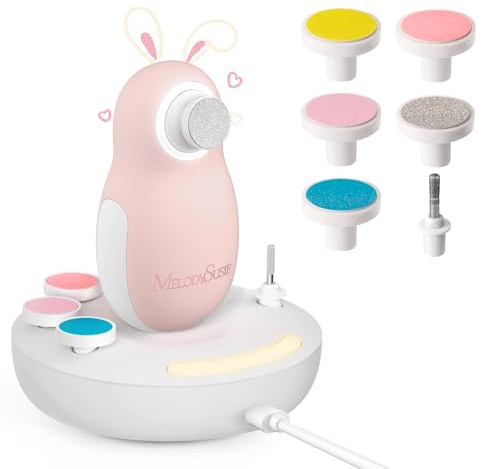 MelodySusie Baby Electric Nail File Kit, PC20F Rechargeable & Safe Nail Trimmer with Night Light, Quiet Operation for Newborns, Infants, Toddlers, Gentle Nail Care Clipper, Pink