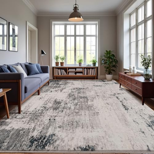 Calore Teppich Wohnzimmer Moderne Abstrakte Teppich Schlafzimmer rutschfeste Weicher Kurzflor Büro Esszimmer (Grau-Multi, 200 x 300 cm)
