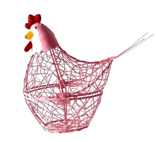 Farmhouse Style Hen Shape Egg Baskets, Practical Egg Holder, Stable Craft Easter Eggs Storage Containers, Iron Wire Egg Holder Desktop ?(pink)