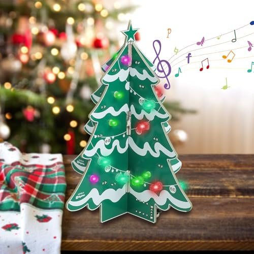 DIY Weihnachtsbaum Löten Bausatz,PEMENOL Bunte Blinkenden LEDs Elektronische Kit 3 Musik Elektronik Bausatz Erwachsene Mint Schulische Bildung Adventskalender Weihnachtsdeko Geschenke
