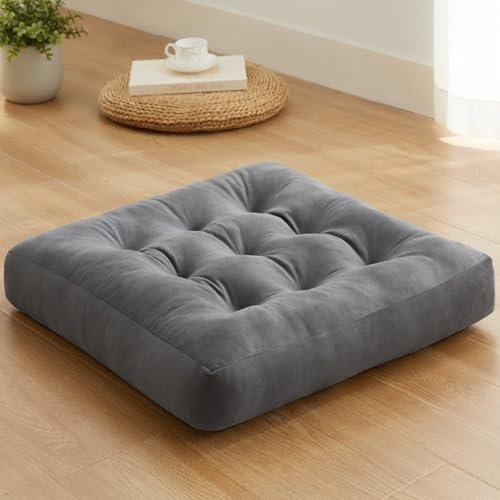 SM-XLHN Meditation Floor Pillow Set of 1, Square Large Pillows Seating for Adults, Meditation Cushion Pillow,Tufted Corduroy Cushion for Tatami Living Room or Yoga, Dark Gray, 22x22 Inch