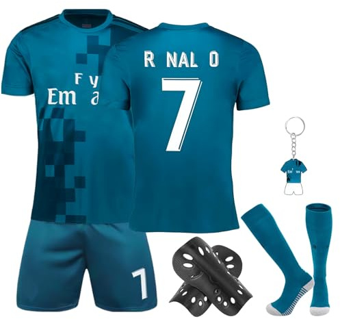 Fußball Trikot für Kinder, Trikot Nr. 7 Fußballtrikots Fussball T-Shirt Shorts Socken Schlüsselanhänger und Schienbeinschoner Set, Outdoor Football Jersey für Jungen