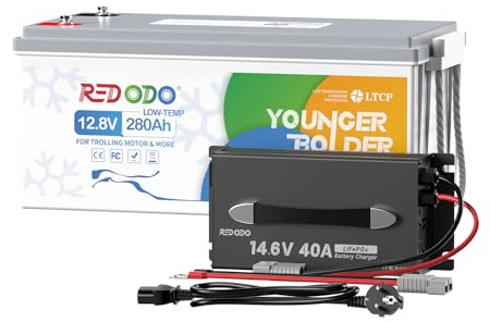 Redodo 12V 280Ah LiFePO4 Batterie mit Niedertemperatur-Abschaltung & 14,6V 40A Ladegerät, 3584Wh Lithiumbatterie BMS, Bis zu 4000 Zyklen, Ideal für Trolling-Motoren, Wohnmobile