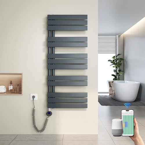 Heilmetz Badheizkörper Elektrisch Heizkörper Bad mit WiFi Digitalem Thermostat Handtuchheizkörper mit Timer-Funktion 1176x500mm 600 Watt für Badezimmer/Wohnzimmer Anthrazit