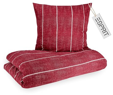 Esprit Ropa de cama de franela de 155 x 220 cm, color rojo, ropa de cama de 2 piezas, ecológico, suave, cálido y mullido, 1 funda de edredón de 155 x 220 cm y 1 funda de almohada de 80 x 80 cm, otoño