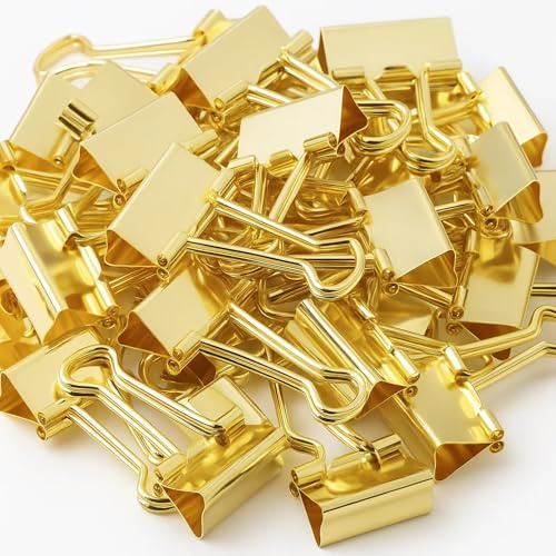 100 Stück Goldene Klammern, Foldback Klammern Gold, Büroklammern Gold für Dokumente, Papierklammern, Foldback Klammern 19mm, Vielzweckklammern für Büro, Schule und Haushalt, Metall Binder Clips